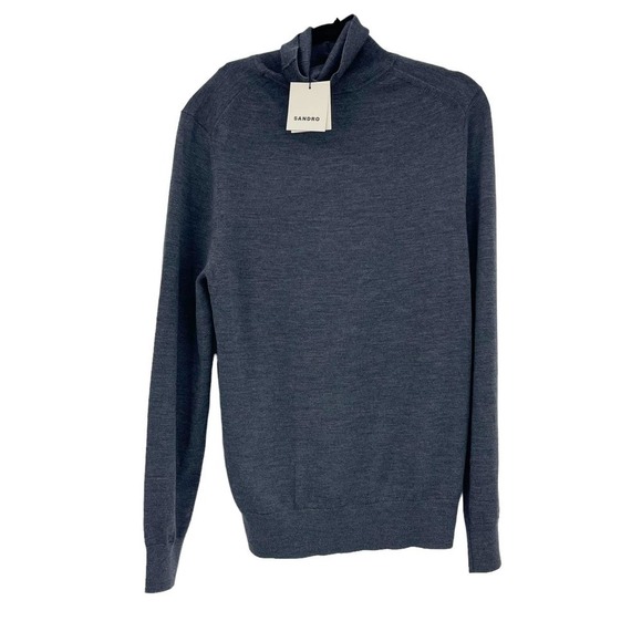 SANDRO Gris Chine H19Turtleneck Wool Sweater Size M NWT - Picture 5 of 12